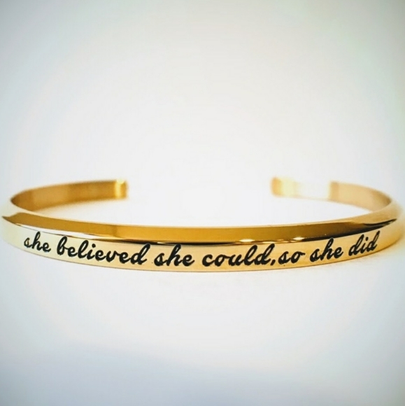 Bellefemme Boutique Jewelry - LAST Gold Bracelet Cuff Confidence Motivate Bangle